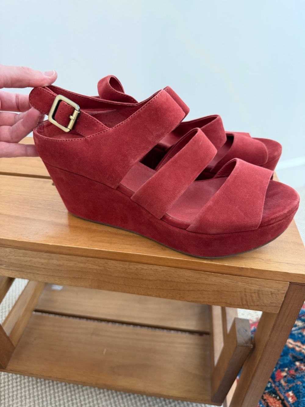 Women’s Red Suede Wedge Sandals